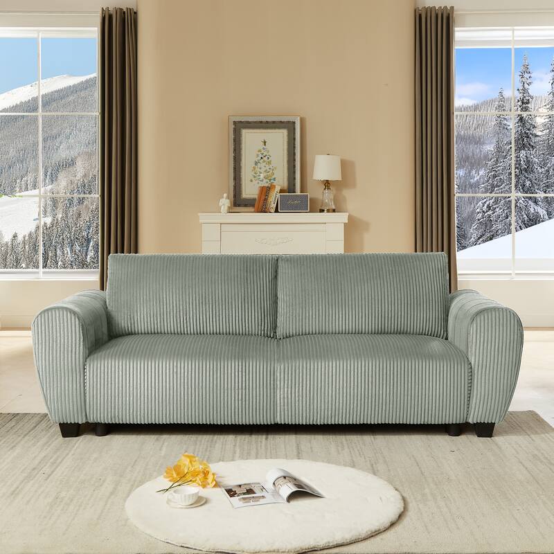 2-in-1 Convertible Corduroy Sleeper Sofa with Storage, Light Gray