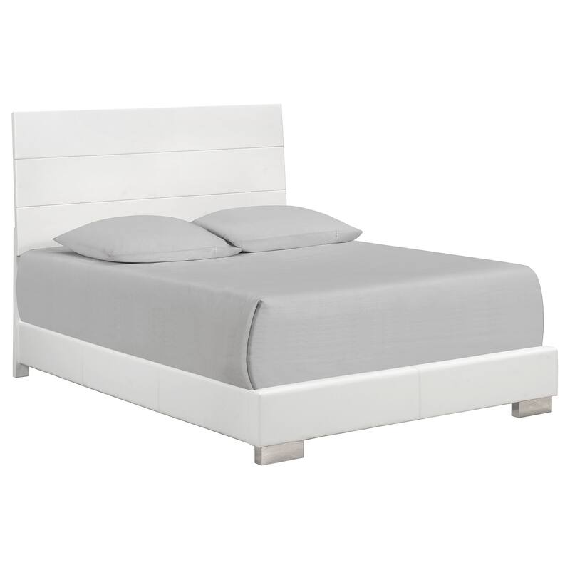 Sok 5pc Queen Bedroom Set, Blue LED Lights, Chrome Metal, White Wood
