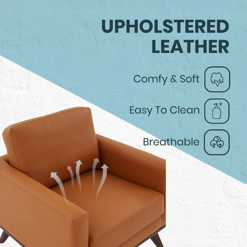 Chester Modern Sofa Leather Or Mesh Accent Side Armchair with Birch Wood Frame Couch for Living Room Bedroom Lounge - 33.46