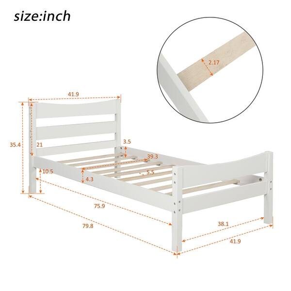 Twin Size Wood Platform Bed With Headboard And Wooden Slat Support (White)