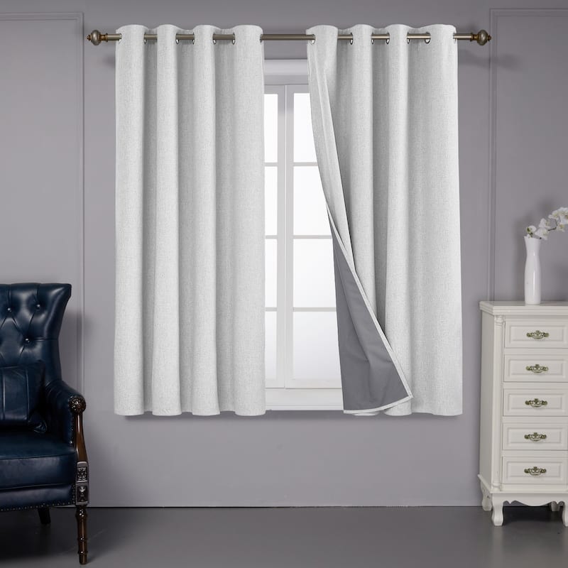 Deconovo Faux Linen Total Blackout with Coating Curtains (2 Panel) - 52W x 54L - Light Grey