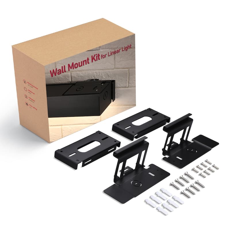 Wall Mount Kit for LED Linear Lights, SPCC Steel Bracket - Black