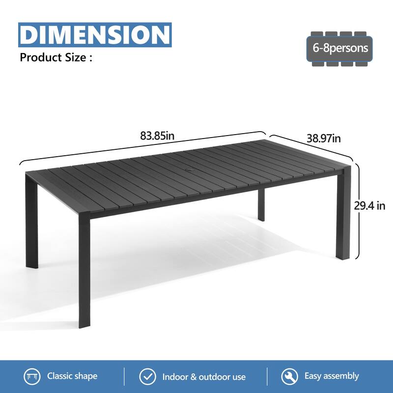 VredHom Premium Outdoor Patio Aluminum Dining Table with Umbrella Hole