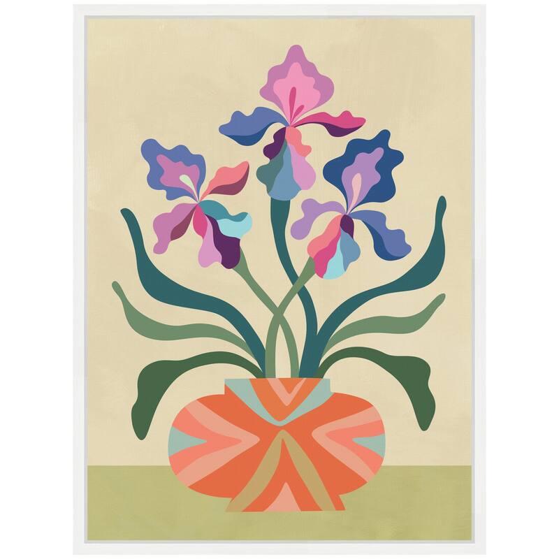 Kate and Laurel Sylvie Iris and Vase Framed Canvas by Rachel Lee