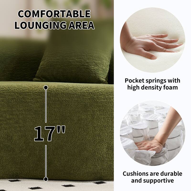 Chenille Floor Standing Curved Sectional Sofa Modular Lounge Sleeper Couch Full Compression Sponge Sofa with Pillows