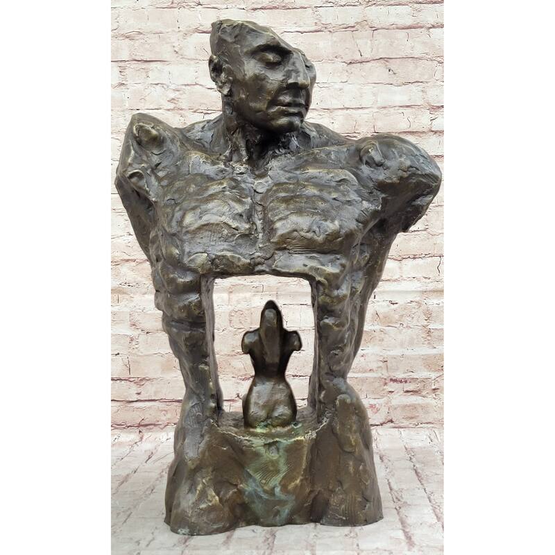 Male Torso W/ Female Figure Inside Surreal Abstract Bronze Statue Sculpture Modern Art 22 Inches X 15 Inches