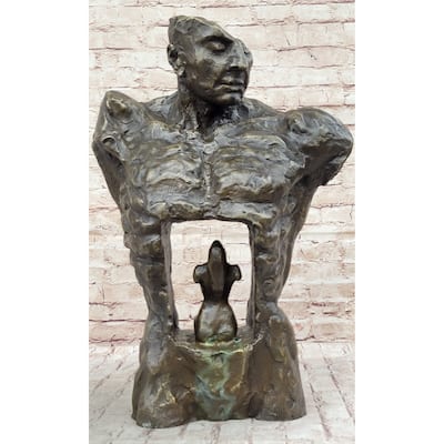 Male Torso W/ Female Figure Inside Surreal Abstract Bronze Statue Sculpture Modern Art 22 Inches X 15 Inches