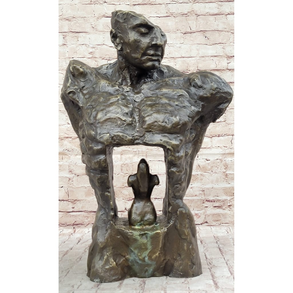 Male Torso W/ Female Figure Inside Surreal Abstract Bronze Statue Sculpture Modern Art 22 Inches X 15 Inches