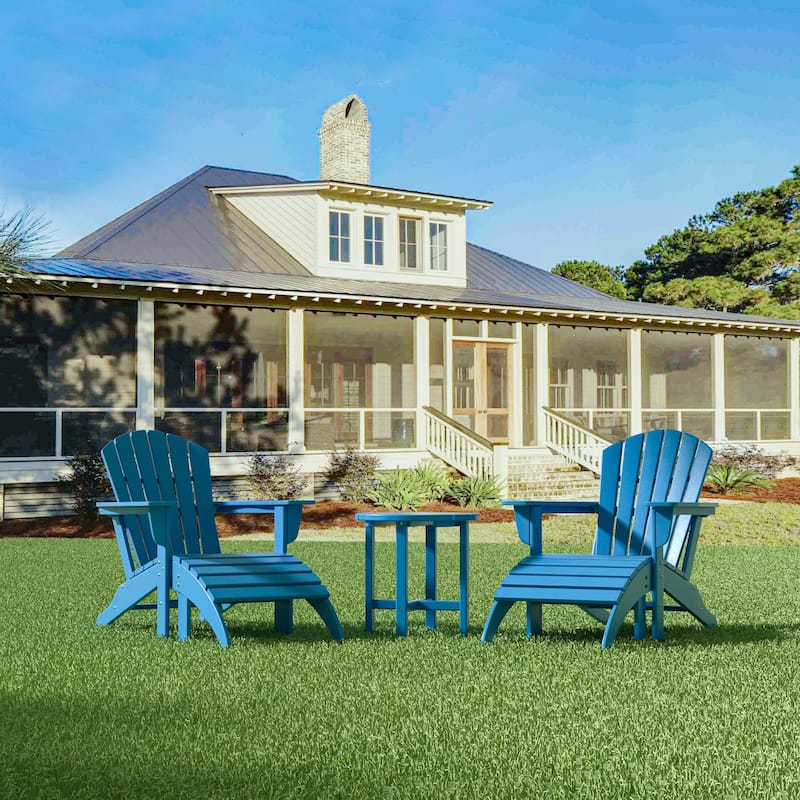Altura Outdoor Eco-Friendly All Weather Adirondack Chair with Ottoman and Side Table (5-Piece Conversation Set) - Pacific Blue