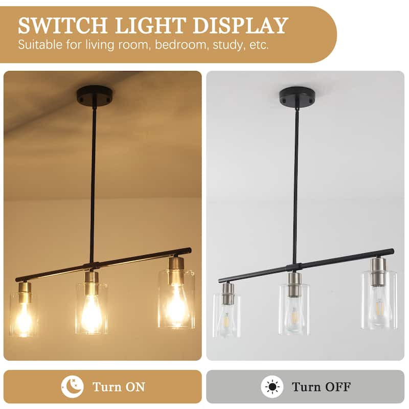 Modern Linear Ceiling Hanging Light 3-Lights Industrial Pendant Light with Adjustable Height for Living Room, Foyer - N/A