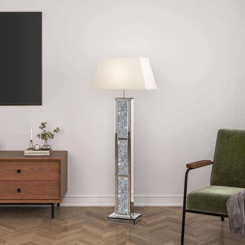 61"H Mirrored Glass Floor Lamp Crushed Diamond Home Decor