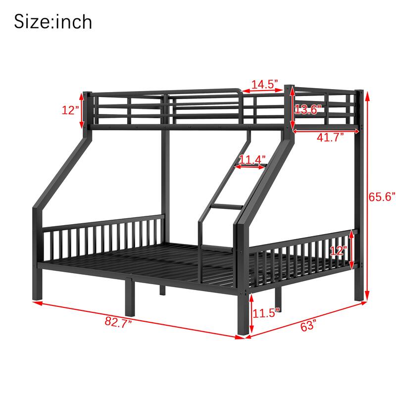 Twin XL Over Queen Metal Bunk Bed with Ladder and Slats Support for Adults Teens, Black