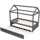 preview thumbnail 7 of 7, Pine Wood+MDF+Upholstery Easy Assembly 2 Beds in 1 Twin Size House Platform Bed with Trundle.