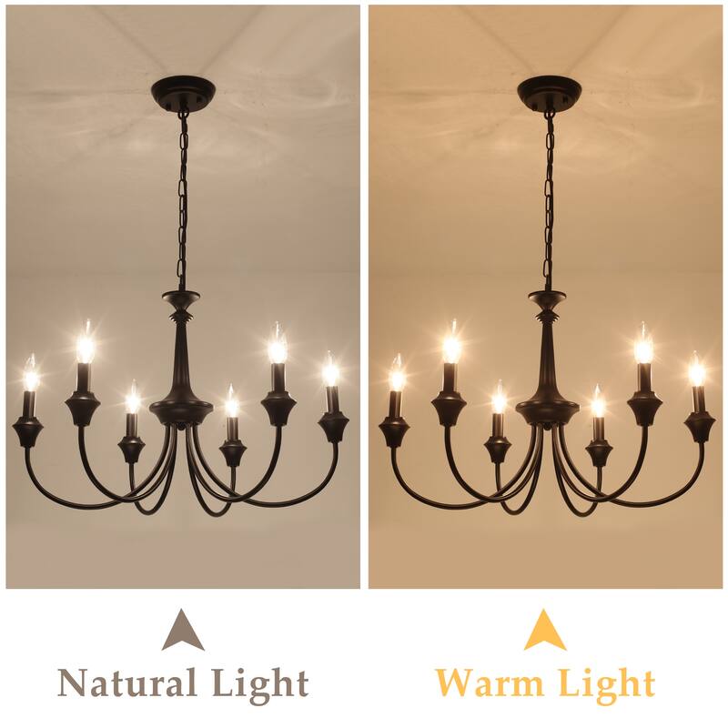 6-Light Modern Chandelier , Farmhouse Candle Chandelier for Dining Room Living Room Bedroom Kitchen - W24.4"x H15.55"