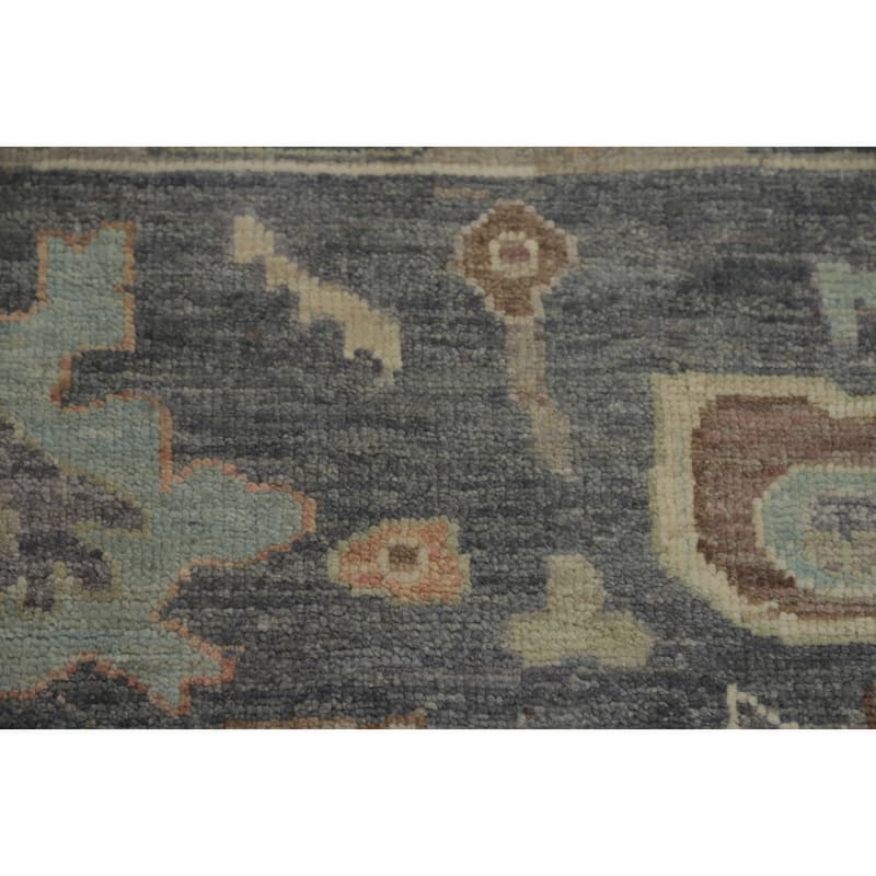 Vegetable Dye Wool Oushak Turkish Area Rug, Floral Geometric Carpet - 9' 9'' X 8' 0''