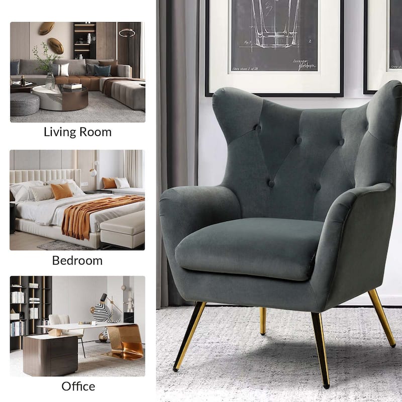 Eusebio Modern Velvet Accent Chair with Tufted Wingback for Living Room Set of 2 by HULALA HOME