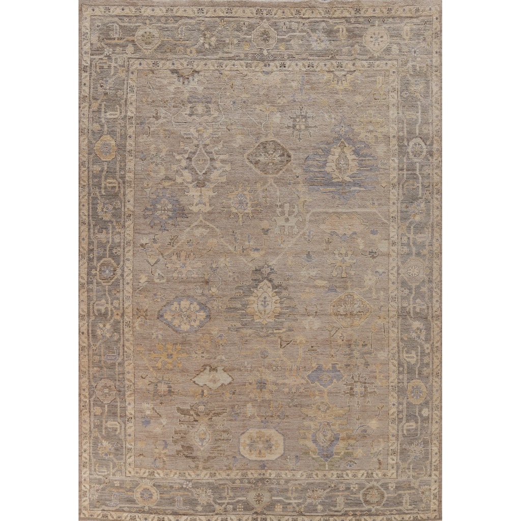Hand Knotted Oriental 100% Wool Carpet Transitional All-Over Beige & Ivories Oushak Area Rug - 11' 8'' X 8' 9''
