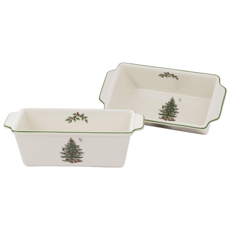 Spode Set of 2 Christmas Tree Loaf Pans - 7.75" L x 3.5" W - Multicolored - 2 Piece