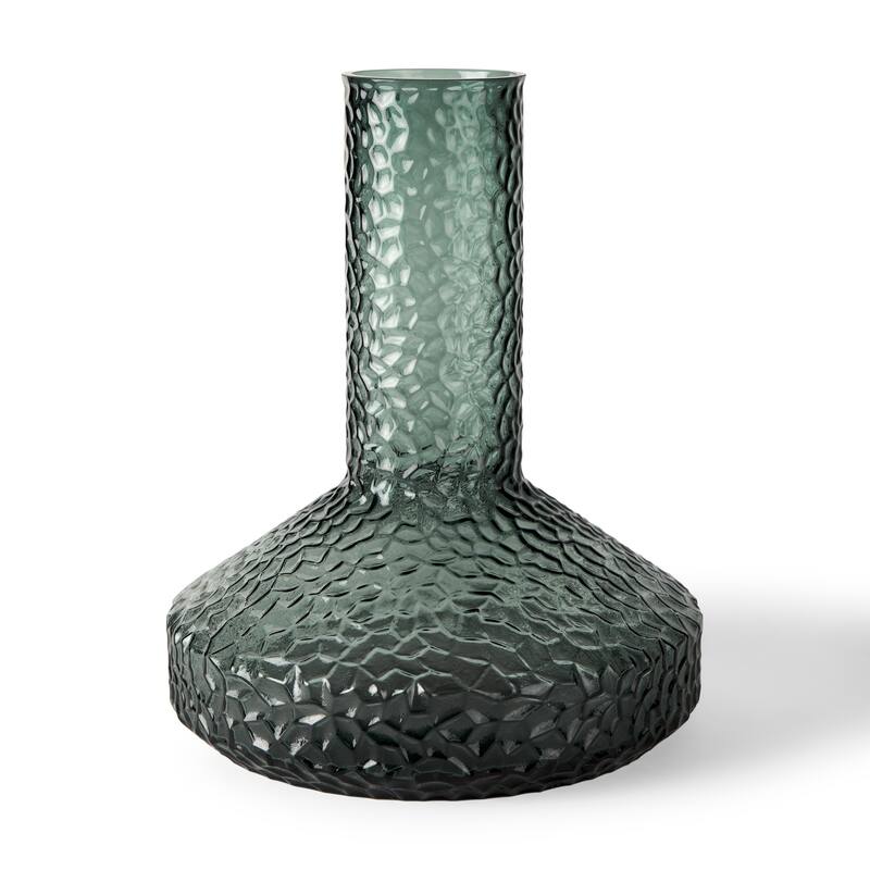 12" Green Faceted Glass Table Vase - 9.84