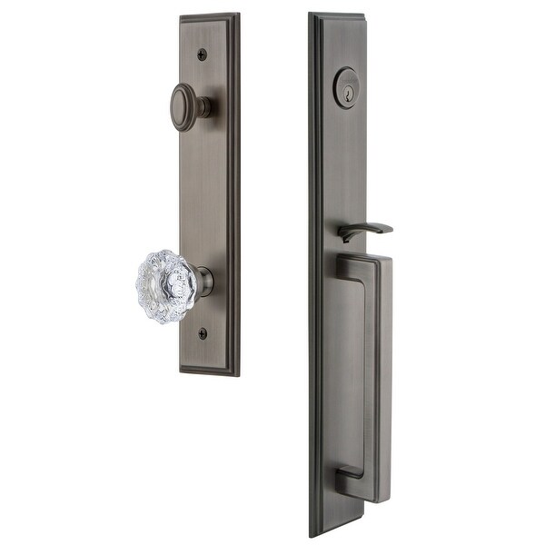 Grandeur CARDGRFON_ESET_234 Carre Solid Brass Rose Keyed Entry Single Cylinder Full Plate "D" Grip Handleset with Fontainebleau