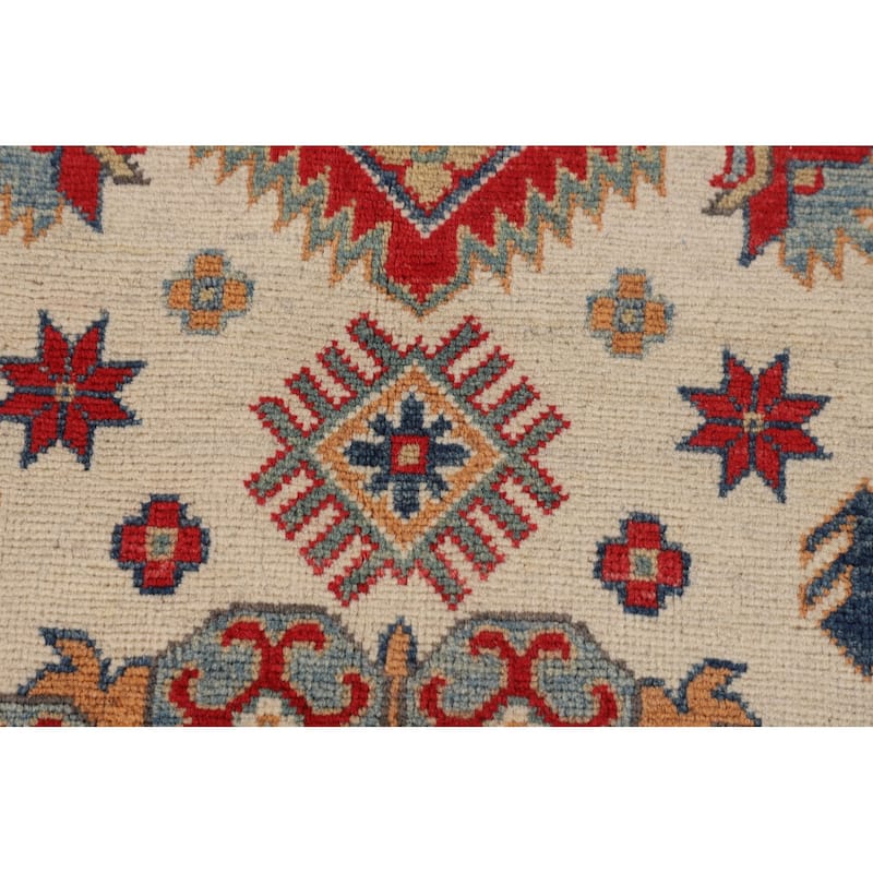 Ivory Geometric Kazak Oriental Area Rug Handmade Wool Carpet - 8'0" x 10'3"