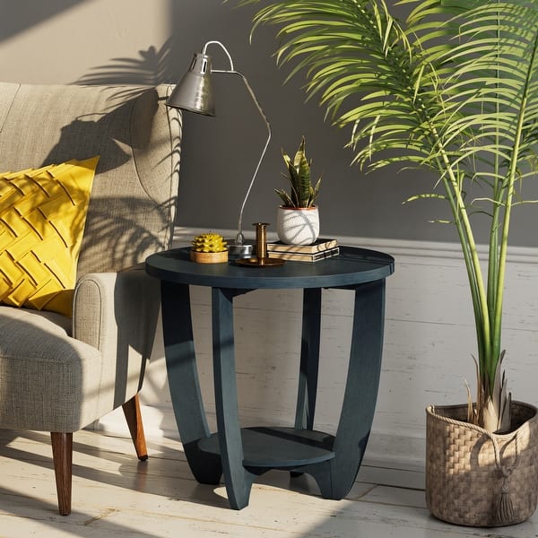 COZAYH Rustic Farmhouse End Table with Storage Shelf, French Country