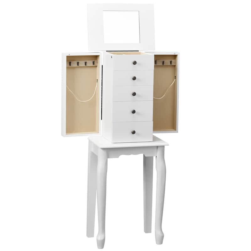 Gymax Mirrored Armoire Jewelry Cabinet Free Standing Organizer Storage - See Details - White