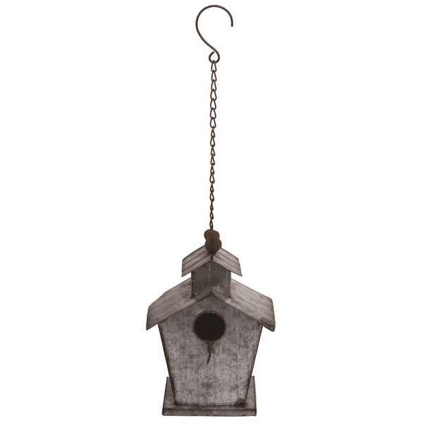 20.5" Silver and Brown Contemporary Spring Hanging Bird House. Opens flyout.