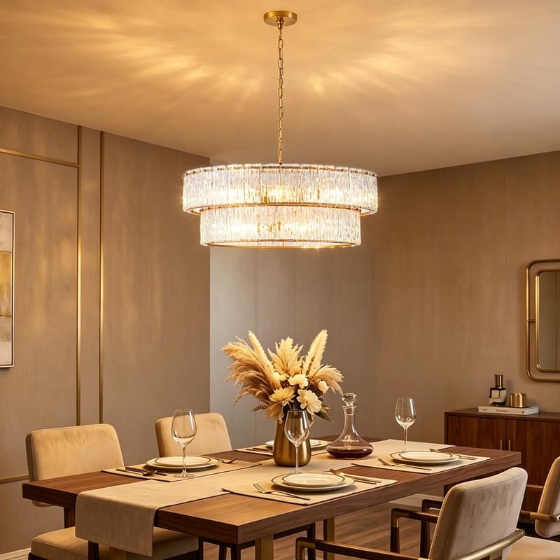 KAWOTI 2-Tier Modern Glam Chandelier with Textured Glass