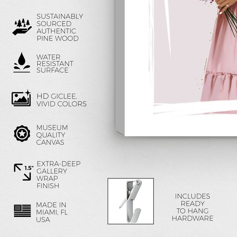 Wynwood Studio Fashion and Glam Purple Bouquet Simple Pink and Modern & Contemporary Wall Art Canvas Print