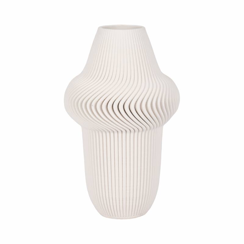 Porcelain Ribbed 3D Printed Vase - Ivory/Beige