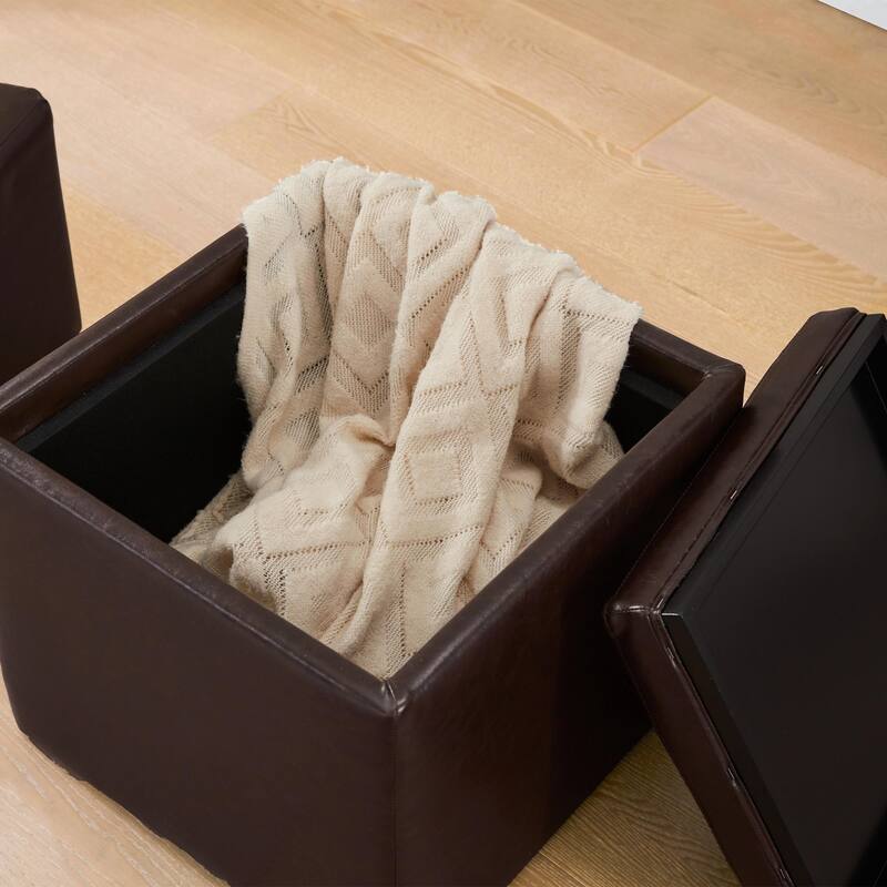 Square Storage Ottoman Set with Footstool and Tray