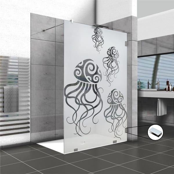Frameless Fixed Shower Glass Panel With Jellyfish Design On Sale