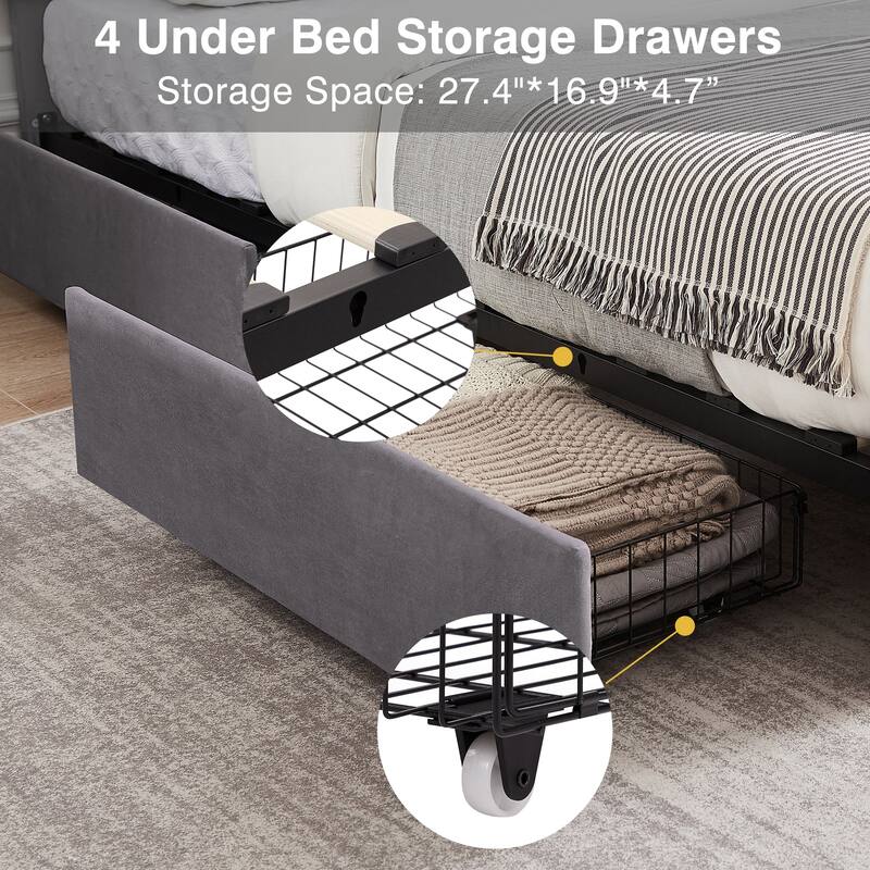 Javlergo Upholstered Platform Bed Frame with Storage Drawers and Adjustable Headboard, No Box Spring Needed