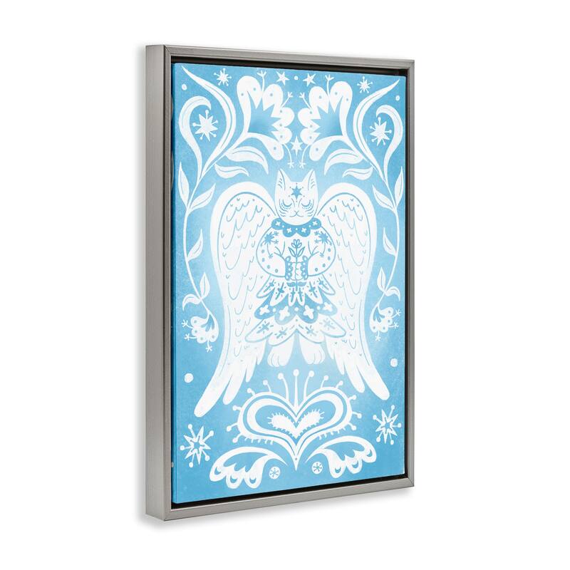Stupell Symmetrical Patterned Angel Cat Framed Floater Canvas Wall Art Design By Hannah Moren
