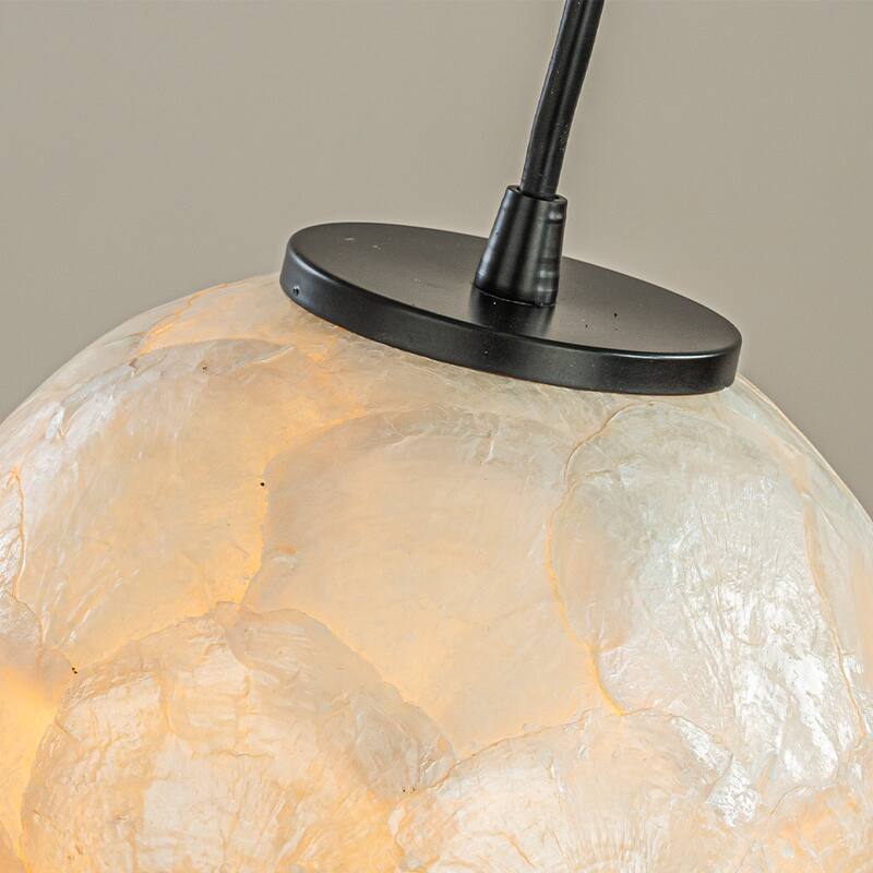 1-Light 7'' Modern Farmhouse Natural Capiz Seashell Single Pendant Light Coastal Cylinder Hanging Light For Kitchen - W7''