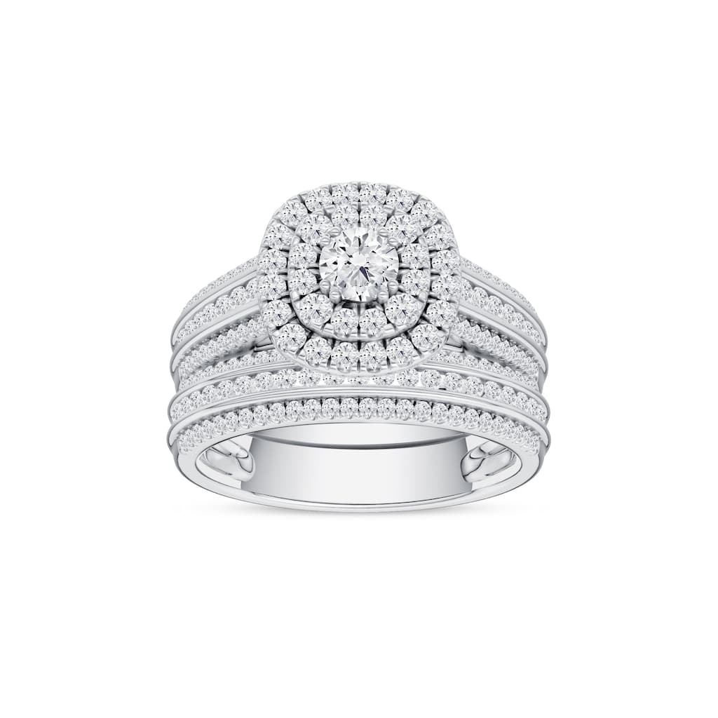 1ct TDW Diamond Double Halo Bridal Set in 10K White Gold for Women