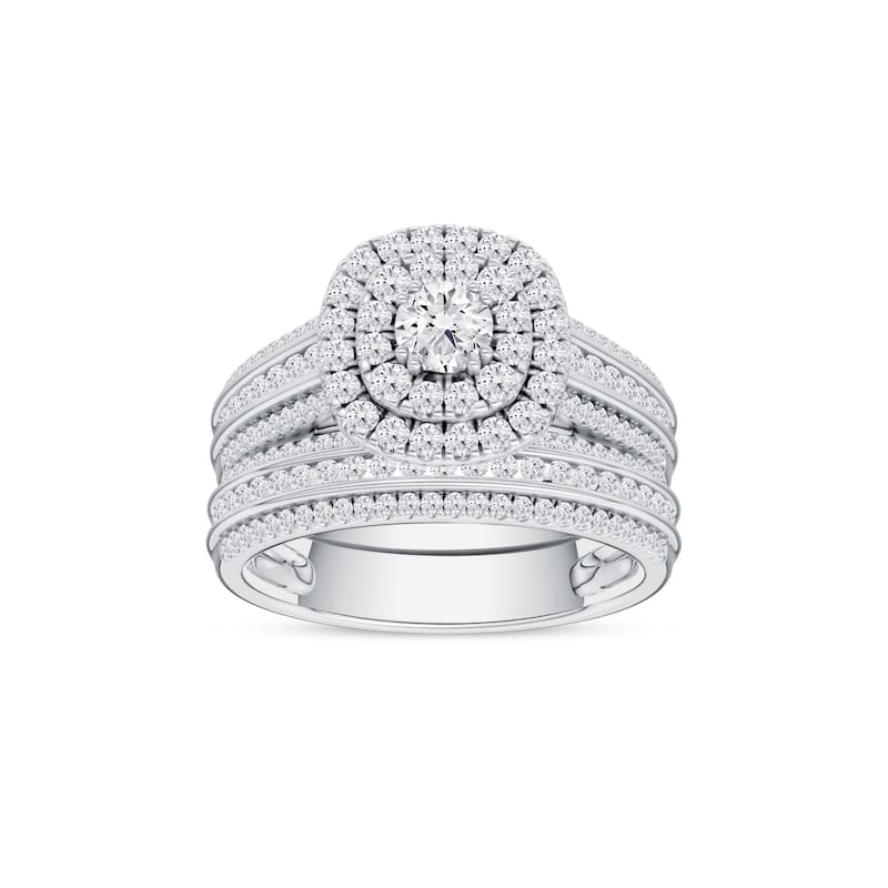 1ct TDW Diamond Double Halo Bridal Set in 10K White Gold for Women