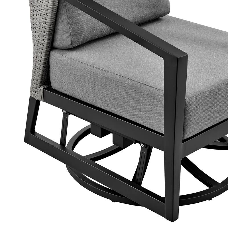 Aileen Grey Wicker and Black Aluminum Outdoor Patio Swivel Glider Chair