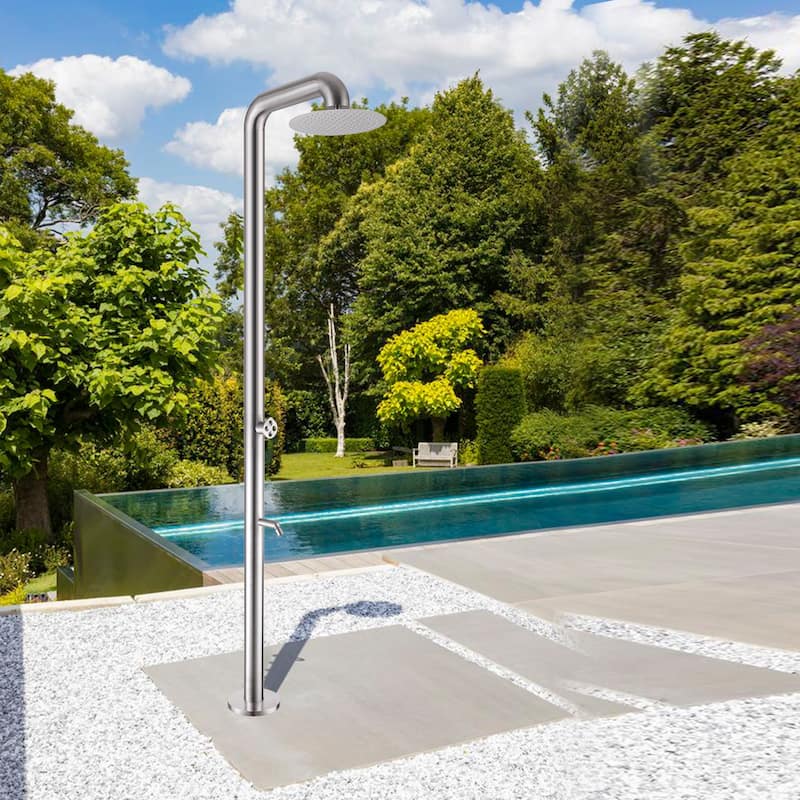 88"H Stainless Steel Freestanding Outdoor Shower with Footwash Spout