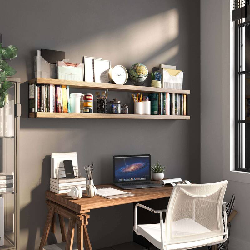 Wallniture Roca 60 inch Bookshelves Wall Mounted, Living Room Shelves, Floating Wood Shelf, Shelves for Wall Storage