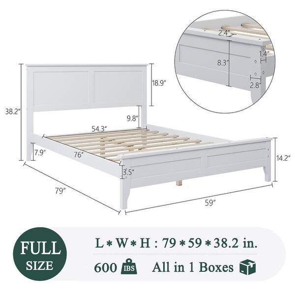 dimension image slide 7 of 9, Modern Style, Solid Wood Bed Frame with MDF Headboard and Footboard