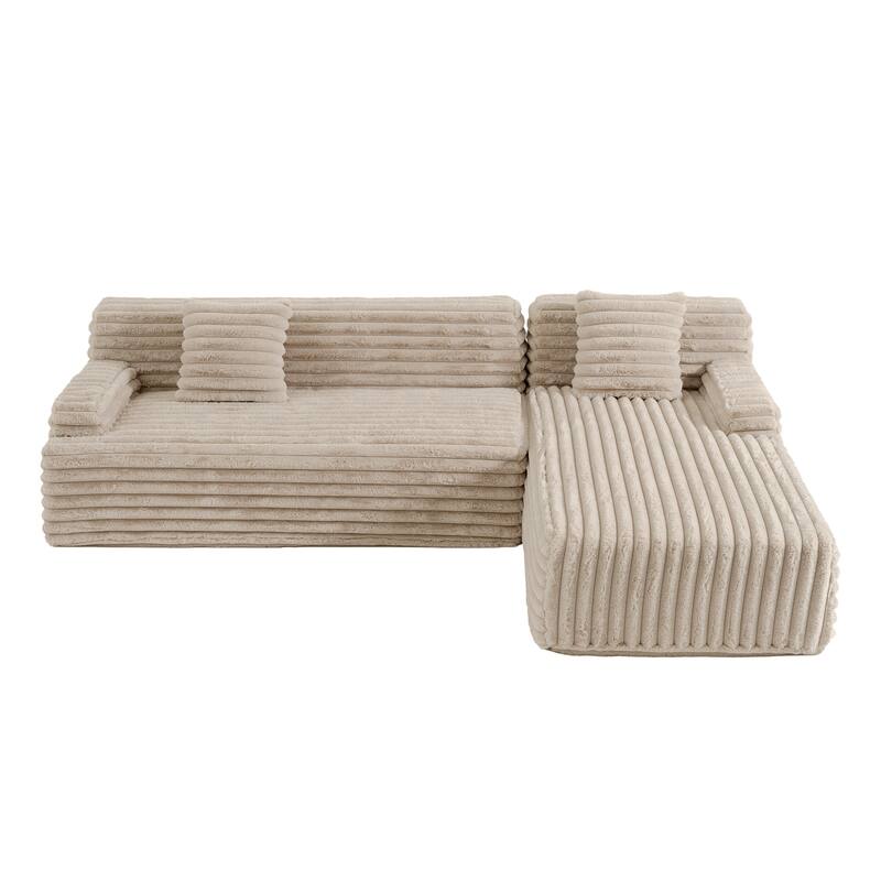 Floor Recliner Sofa Bed Convertible L-shape Sectional Sofa, Cloud Upholstered Sleeper Couch Modular Chaise Lounge with 2 Pillows