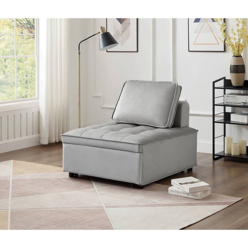 Convertible Single Seater Velvet Sofa Bed in Gray