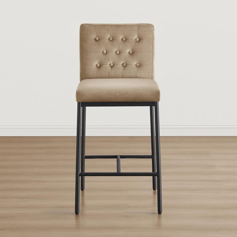 Spruce & Spring Velvet Tufted Counter Bar Stool with Metal Frame
