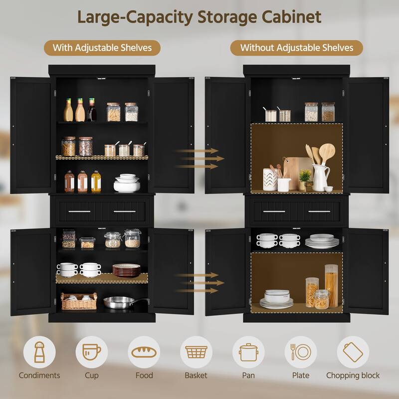 Yaheetech Wooden Kitchen Pantry Storage Cabinet with Doors and Shelves