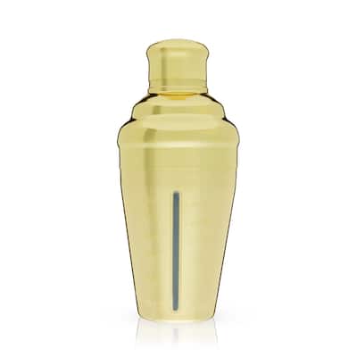 Viski Gold Measured Cocktail Shaker, 14 oz, Measured Gold Plated Stainless Steel Shaker With Strainer