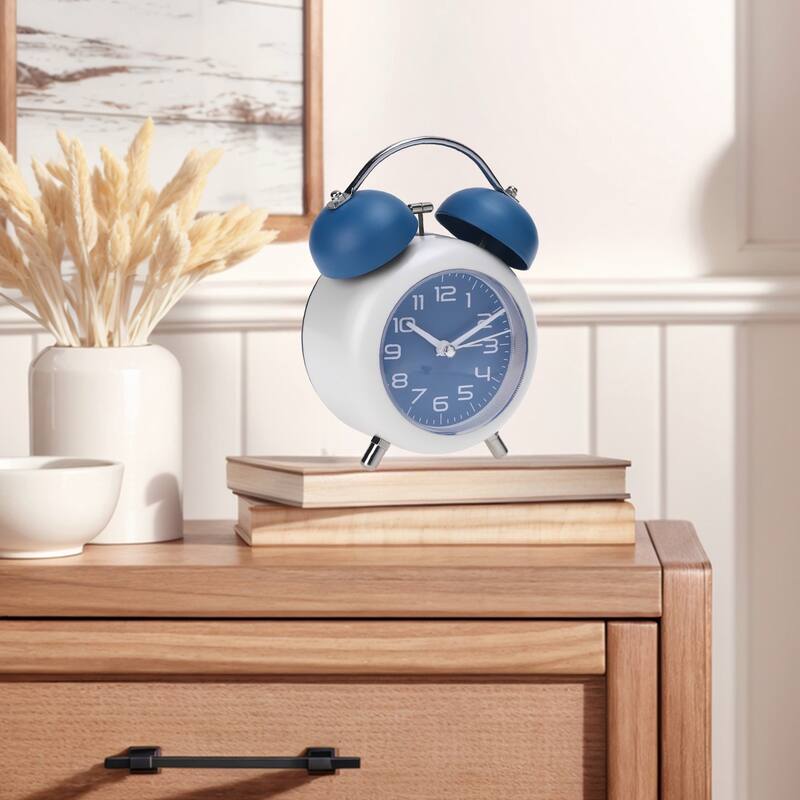 Old Fashioned Circle Loud Alarm Clock with Night Light Battery Operated for Heavy Sleepers Adults Teenagers 5.9 x 4.3 x 2 inch - Blue