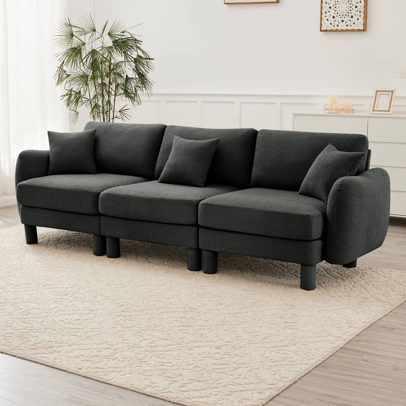 109.4" 3-Seater Modern Upholstered Sofa Couch, Deep-Seat Sectional Sofa with Shell-Shaped Armrests, Leisure Sofa for Living Room