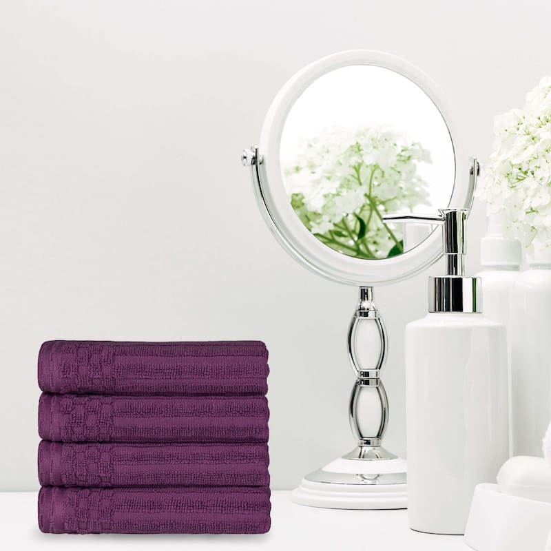Superior Soho Ribbed Cotton Hand Towel Set of 4 - Purple